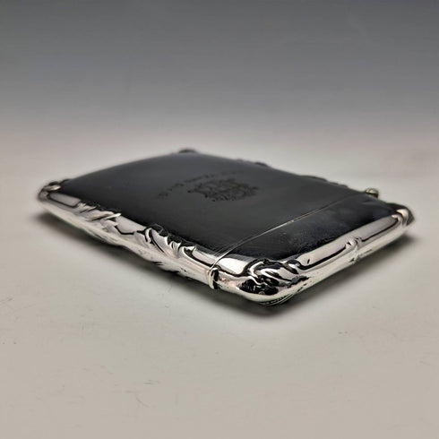 Estuche para tarjetas de plata esterlina antigua británica de 1910, acabado espejo, 79g, E J Trevitt