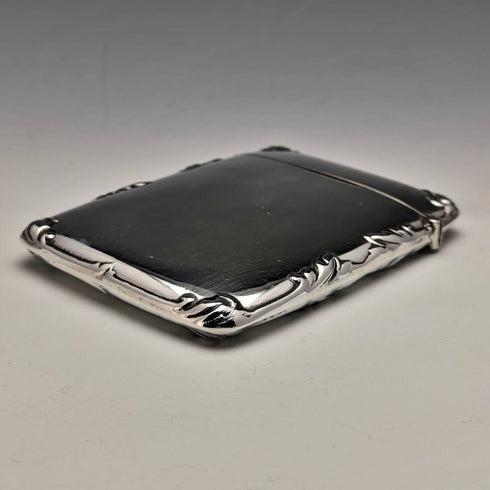 Estuche para tarjetas de plata esterlina antigua británica de 1910, acabado espejo, 79g, E J Trevitt