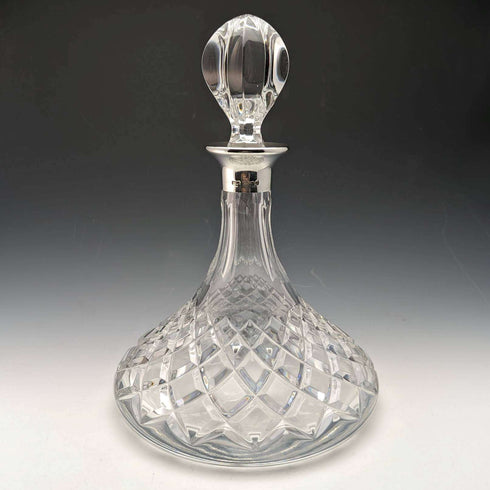 Decantador de barco de cristal tallado con decoración de plata de ley, fabricado en Inglaterra por MAPPIN and WEBB