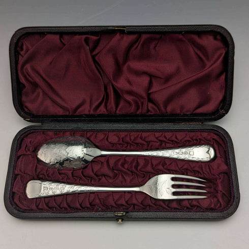 1895년경 영국 앤티크 실버 플레이트 크리스닝 커틀러리 세트 Henry Atkin 케이스 포함