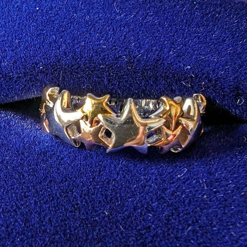 Anillo de plata de ley con estrellas multicolor, joyería vintage británica