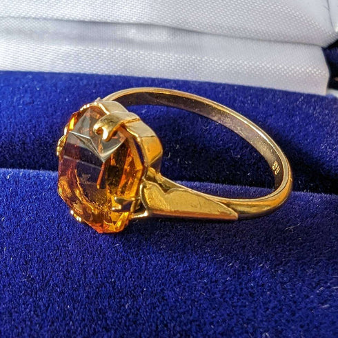 British Vintage Jewelry Amber Color Stone Rolled Gold Ring (Size 12)