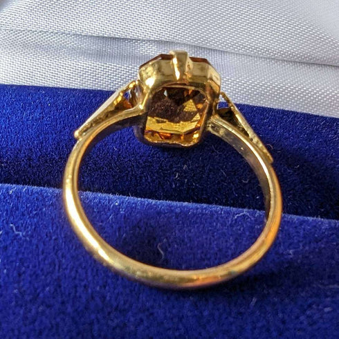 British Vintage Jewelry Amber Color Stone Rolled Gold Ring (Size 12)