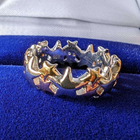 Anillo de plata de ley con estrellas multicolor, joyería vintage británica