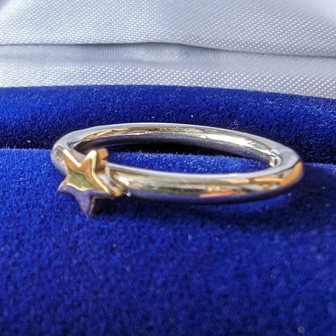 British vintage jewelry 9ct gold star pure silver ring