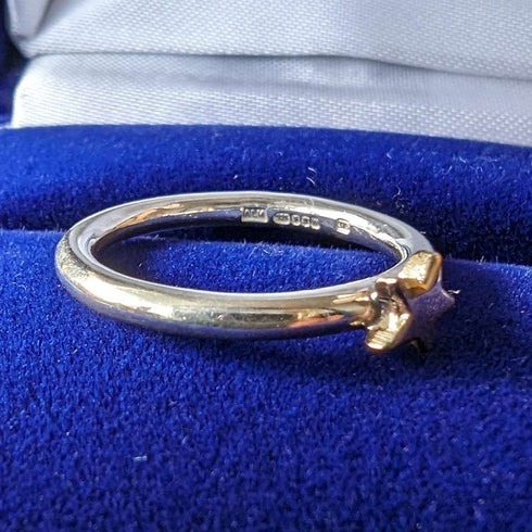British vintage jewelry 9ct gold star pure silver ring