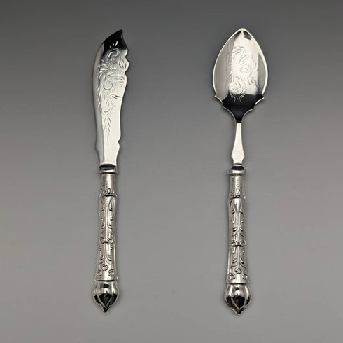 1938年 英国复古纯银手柄刀勺套装 Raeno Silver Plate Co