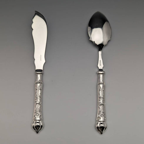 1938年 英国复古纯银手柄刀勺套装 Raeno Silver Plate Co