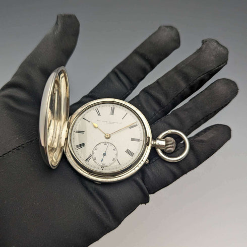 1892年 英国アンティーク ジョン・ベネット 懐中時計 銀側ハンターケース 動作良好