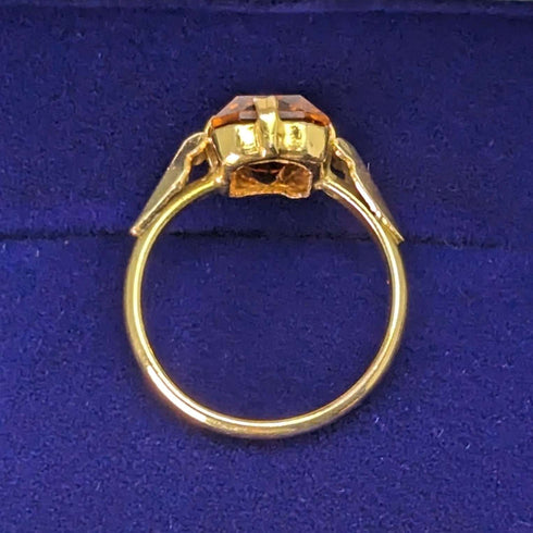 British Vintage Jewelry Amber Color Stone Rolled Gold Ring (Size 12)