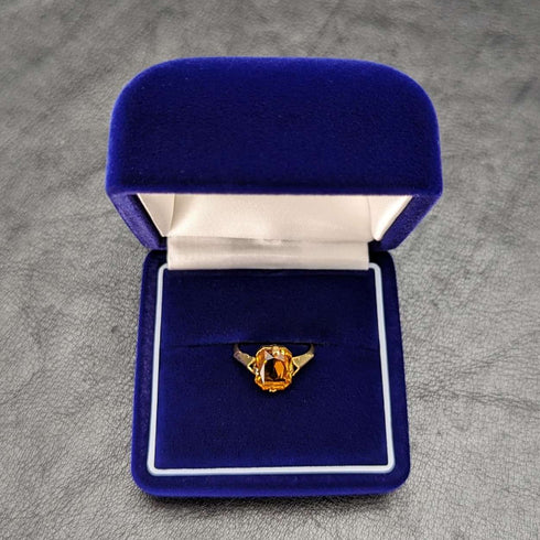 British Vintage Jewelry Amber Color Stone Rolled Gold Ring (Size 12)