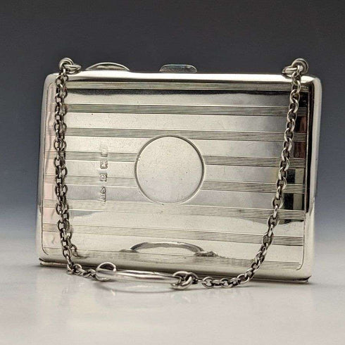 Estuche para tarjetas de plata de ley con cadena, antigüedad británica de 1913, 73 g, William Henry Sparrow