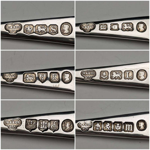 1935 British Vintage Sterling Silver Multi-Hallmark Teaspoon Set of 6 in Case