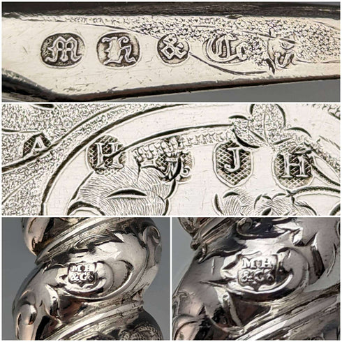 British Antique Solid Silver Handle Cutlery 6 Pair Set MARTIN HALL