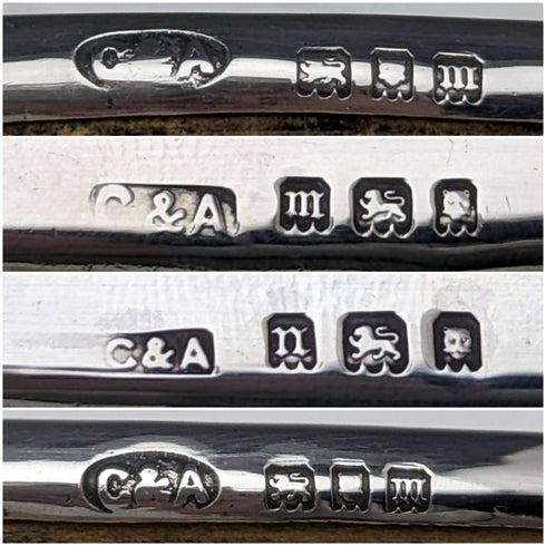1927년 영국 빈티지 순은 & 가죽 핸들 브러시 4종 세트 Collet and Anderson